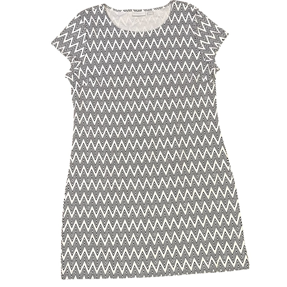 New York & Company Women XL Black White Chevron Zig Zag Cotton Mini Dress